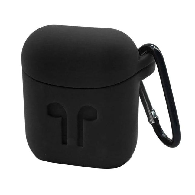 Compact Silicone Case for Everyday Earphone Storage on the Go - black silicone earbud case with carabiner, pocket-sized protection