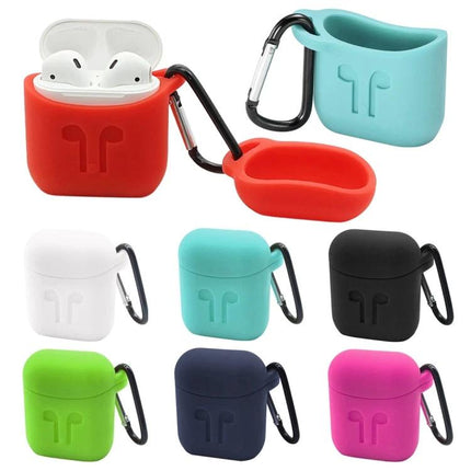 Compact Silicone Case for Everyday Earphone Storage on the Go shown in multiple colors with carabiner for pocket and keychain convenience