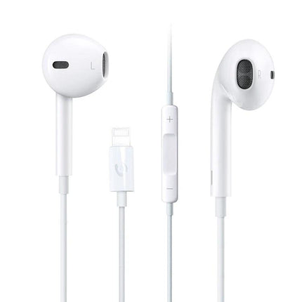 Wired Bluetooth Earphones With 1.2m Cable And 8 Pin Connector For Commute white earbuds with in-line controls for calls and music