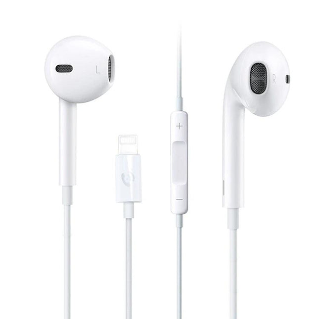 Wired Bluetooth Earphones With 1.2m Cable And 8 Pin Connector For Commute white earbuds with in-line controls for calls and music