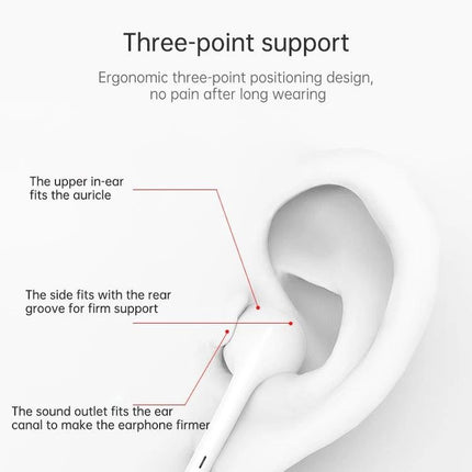 Wired Bluetooth Earphones With 1.2m Cable And 8 Pin Connector For Commute showing three-point ergonomic fit