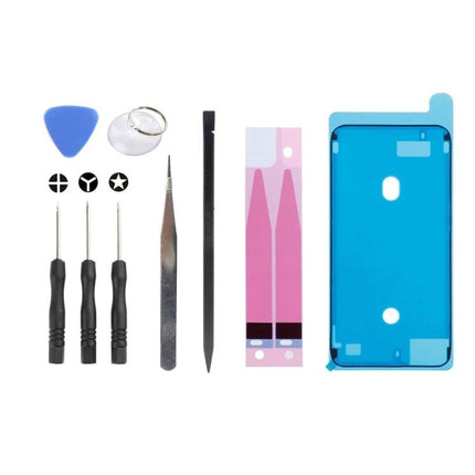 JIAFA Nine-in-One Battery Repair Tool Set for iPhone 8 with screwdrivers, tweezers, pry tools, adhesive strips and back cover adhesive