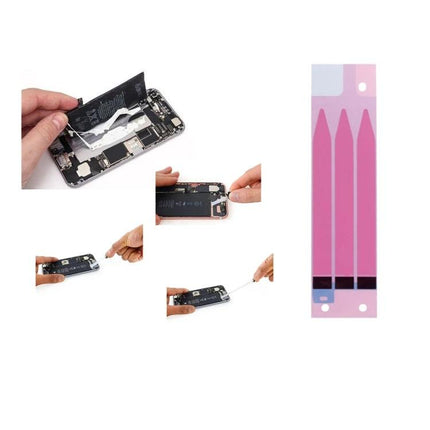 JIAFA Nine-in-One Battery Repair Tool Set for iPhone 8 showing tools and adhesive strips during iPhone 8 battery replacement