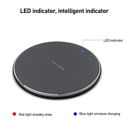 Essential K8 Wireless Charger for Daily Office Use compact desk wireless charging pad with LED indicator showing blue charging light
