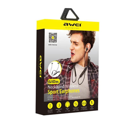Awei Neckband Earphones For Running And Gym Sweat Resistant Fit with magnetic buds and mic
