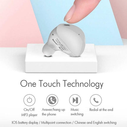 Wireless Earbuds With Secure Fit For Running And Commuting shown white compact one-touch earbuds for music and calls