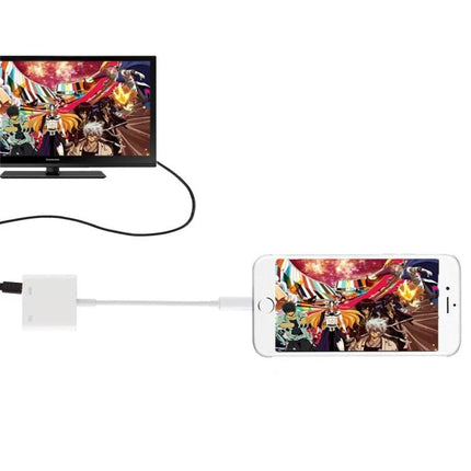 Cable Adapter for Everyday Phone Screen Sharing on TV showing phone mirrored to TV for movies and presentations