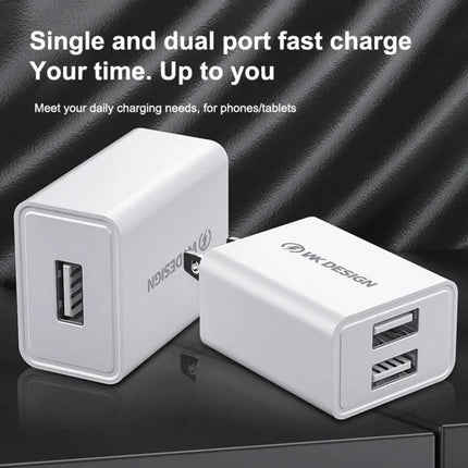 Essential WK USB Travel Charger for Everyday Charging - compact white single and dual port USB wall charger for phones and tablets