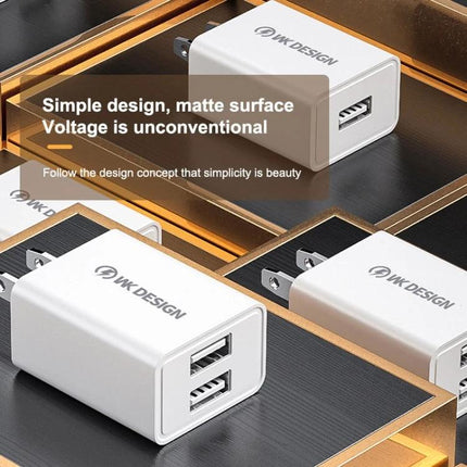 Essential WK USB Travel Charger for Everyday Charging compact white dual USB wall charger with matte finish for commuting and travel