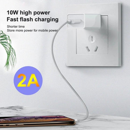 Essential WK USB Travel Charger for Everyday Charging plugged into wall outlet charging a phone with 10W fast charging, compact travel USB charger