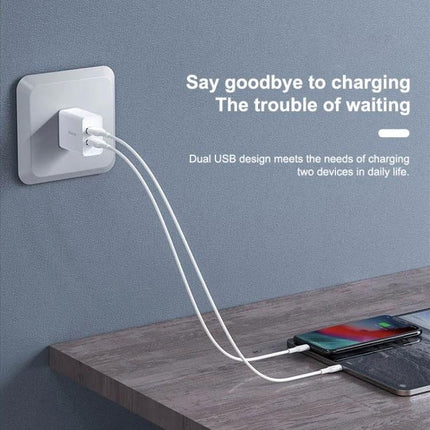 Compact Travel Charger for Daily Device Powering on the Go - compact dual USB wall charger powering phone and earbuds on a desk