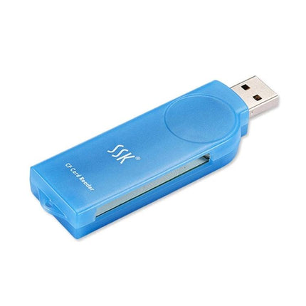 SSK Card Reader for Transferring Photos from Memory Cards - blue USB 2.0 plug-and-play CF card reader for laptops and desktops