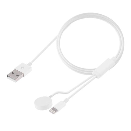 Magnetic Cable for Everyday iPhone and Apple Watch Charging - white dual USB to Lightning and magnetic Apple Watch charger cable