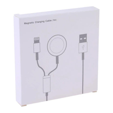 Magnetic Cable for Everyday iPhone and Apple Watch Charging - dual charging cable with USB, Lightning and magnetic watch puck in retail box