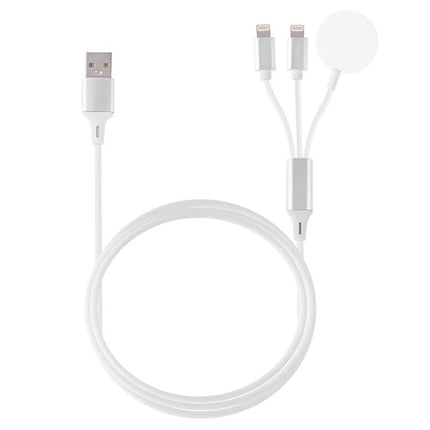 Essential Magnetic Cable for Daily iPhone and Watch Charging - white 3-in-1 USB to dual Lightning and magnetic Apple Watch charging cable