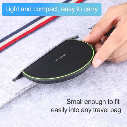 Compact Wireless Charger for Daily Phone Use at Home - KD-1 slim black wireless charging pad on desk or nightstand