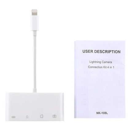 Adapter for Daily Photo Transfers from Camera Cards to iPhone — white lightning 4-in-1 card reader for SD/TF, travel photo transfer and instant editing