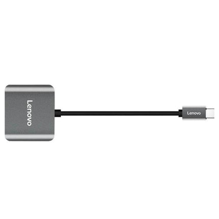 Lenovo USB-C to HDMI and VGA Adapter for Displays, compact grey adapter with HDMI and VGA ports and USB-C cable for monitors and projectors