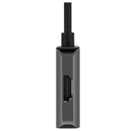 Lenovo USB-C to HDMI and VGA Adapter for Displays showing HDMI port on compact gray adapter for monitors and projectors