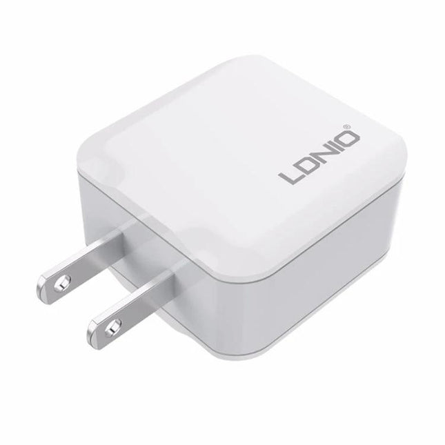 Compact LDNIO USB Charger for Daily Travel Essentials — white dual-port USB wall charger for smartphone and tablet