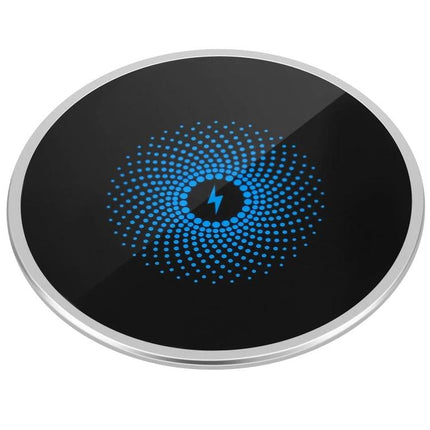 Embedded Wireless Charger for Desk Use in Daily Settings — round black embedded wireless charging pad with blue center indicator