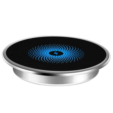 Embedded Wireless Charger for Desk Use in Daily Settings - sleek round embedded wireless charging pad with blue LED pattern on desk