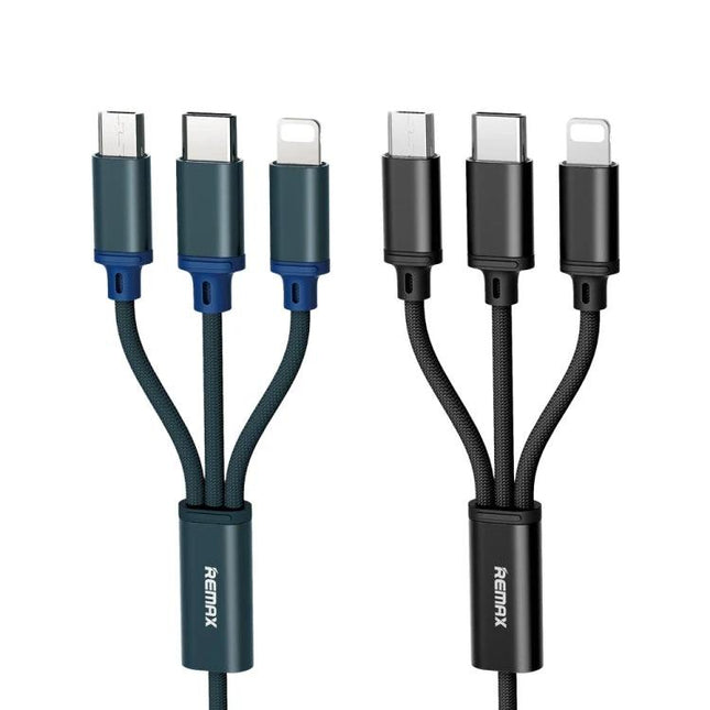 REMAX Charging Cable for Everyday Device Use at Home and Travel - 3-in-1 durable braided multi-connector cable for phone and tablet charging
