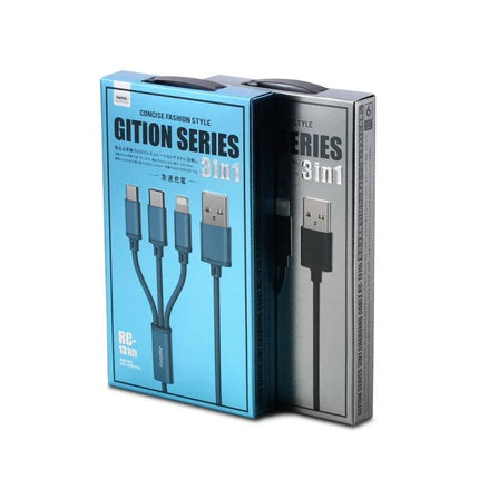 REMAX Charging Cable for Everyday Device Use at Home and Travel - 3-in-1 durable multiport charging cable in retail box for home and travel
