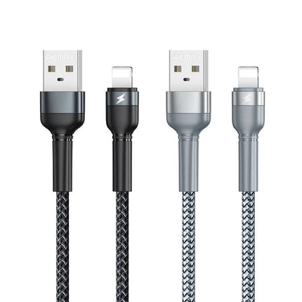 REMAX Cable for Everyday iPhone Charging and Data Transfer — braided round wire USB to Lightning cable in black and gray for reliable charging and data transfer