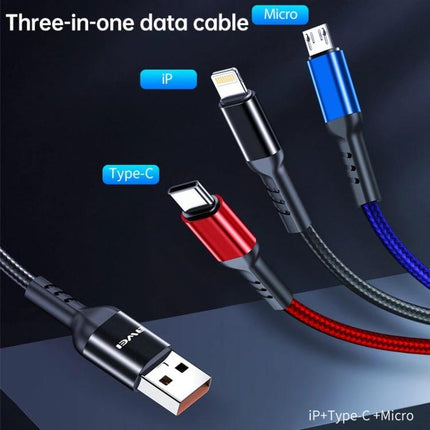 Awei Multi-Charging Cable for Everyday Device Connections - three-in-one USB to Lightning Type-C Micro cable for phone tablet earbuds charging