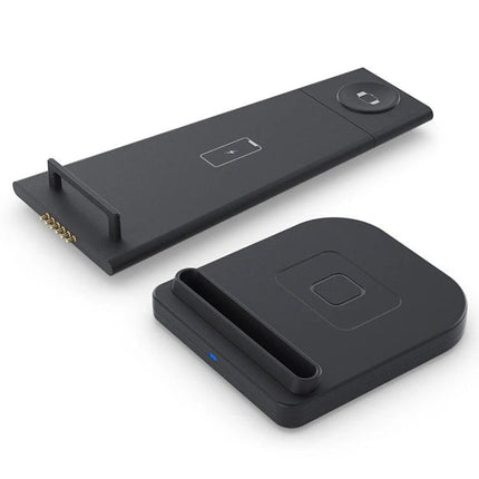 Essential charging solution for daily Apple device needs at home - sleek black 3-in-1 charging station for iPhone, Apple Watch and headphones