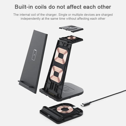 Essential charging solution for daily Apple device needs at home - 3-in-1 wireless charging station with separate built-in coils for iPhone, Apple Watch and headphones