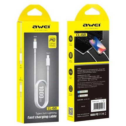 AWEI Type-C Cable for Daily Device Charging Needs - yellow retail packaging showing reversible Type-C to Lightning fast charging cable