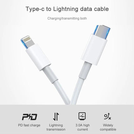 AWEI Type-C Cable for Daily Device Charging Needs white Type-C to Lightning cable showing connectors, PD fast charge and wide compatibility
