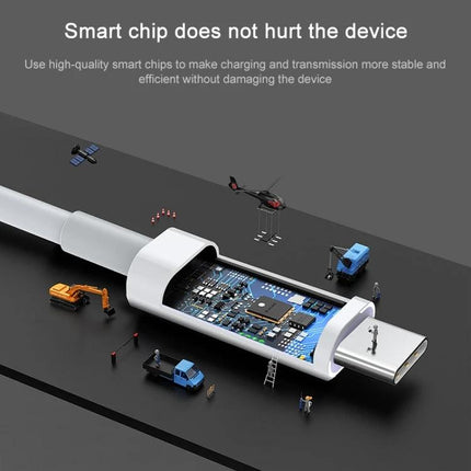 AWEI Type-C Cable for Daily Device Charging Needs showing internal smart chip and components for stable charging