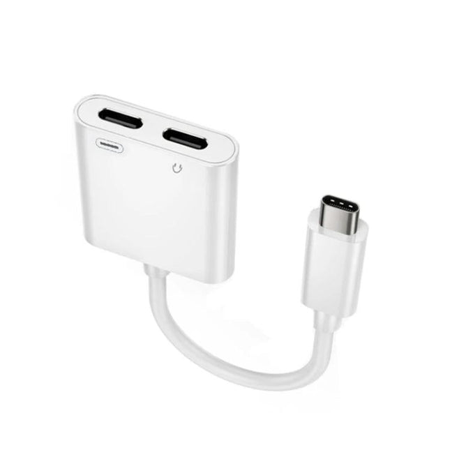 Versatile USB-C Adapter for Audio and Charging in Daily Life - white dual-port adapter for charging and audio