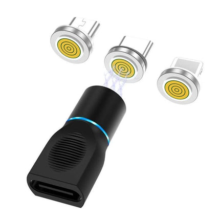 Magnetic Adapter Set for Daily Device Charging Needs - black magnetic Type-C adapter with three silver magnetic tips for easy charging and data transfer