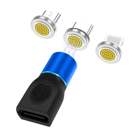 Magnetic Adapter Set for Daily Device Charging Needs - blue magnetic Type-C adapter with three metal tips for quick charging and data transfer