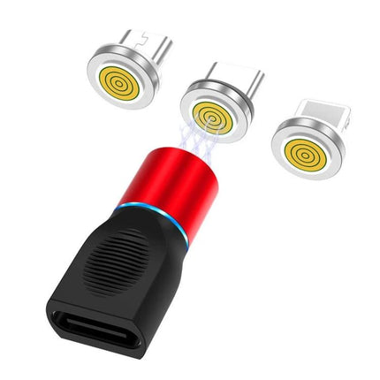 Magnetic Adapter Set for Daily Device Charging Needs - red magnetic USB-C adapter with three Type-C/Lightning/ Micro connectors