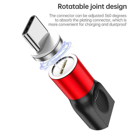 Magnetic Adapter Set for Daily Device Charging Needs showing red rotatable Type-C magnetic connector with 360° joint for easy charging and dustproof ports