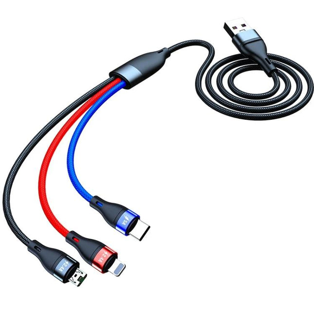 Essential Cable for Charging Phones on the Go or at Home - braided 3-in-1 USB cable charging phone tablet smartwatch simultaneously
