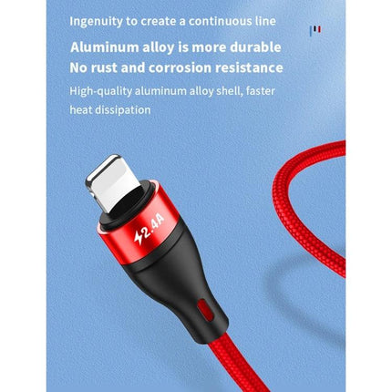 Essential Cable for Charging Phones on the Go or at Home – red braided 3-device charging cable with aluminum alloy Lightning connector