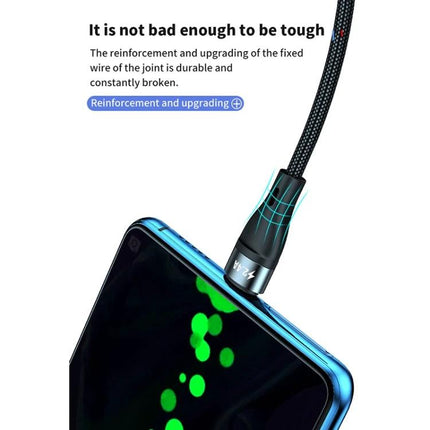 Essential Cable for Charging Phones on the Go or at Home - braided 3-device charging cable with reinforced joint plugged into smartphone corner, durable design