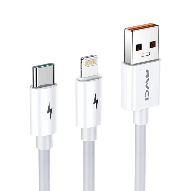Awei Multi Cable for Everyday Device Charging On the Go - white Type-C to Lightning and USB charging cable