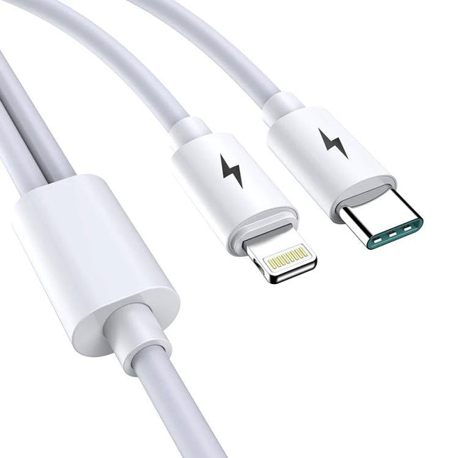 Awei Multi Cable for Everyday Device Charging On the Go — white Type-C to Lightning dual connector cable for iPhone iPad charging on the move