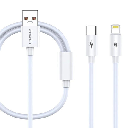Awei Multi Cable for Everyday Device Charging On the Go - white Type-C to Lightning charging and data cable