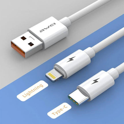 Awei Multi Cable for Everyday Device Charging On the Go - Type-C to Lightning charging and data cable for iPhone, iPad, laptops and power banks