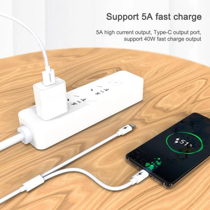 Awei Multi Cable for Everyday Device Charging On the Go — Type-C to Lightning cable charging phone from power strip, fast 5A 40W support