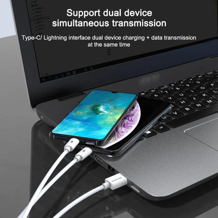 Awei Multi Cable for Everyday Device Charging On the Go - Type-C to Lightning dual charging cable connecting iPhone and laptop for on-the-go charging and data transfer