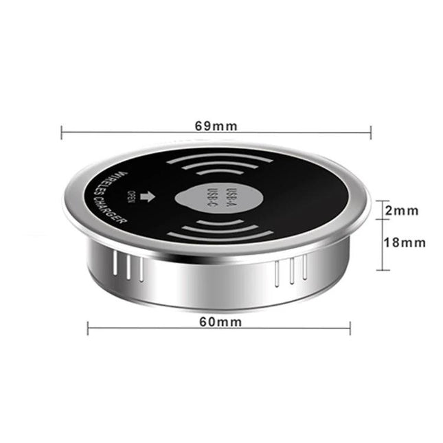 Embedded KP-ZMC Wireless Charger for Daily Home Desk Use compact round embedded wireless charging pad with 69mm top and 60mm body dimensions